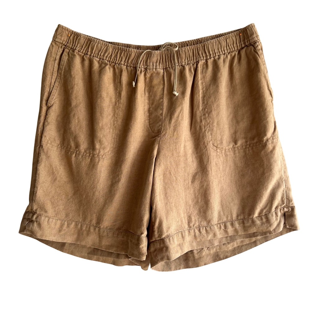 J. Jill Love Linen Brown Pull On Drawstring High Rise Shorts Womens XL
